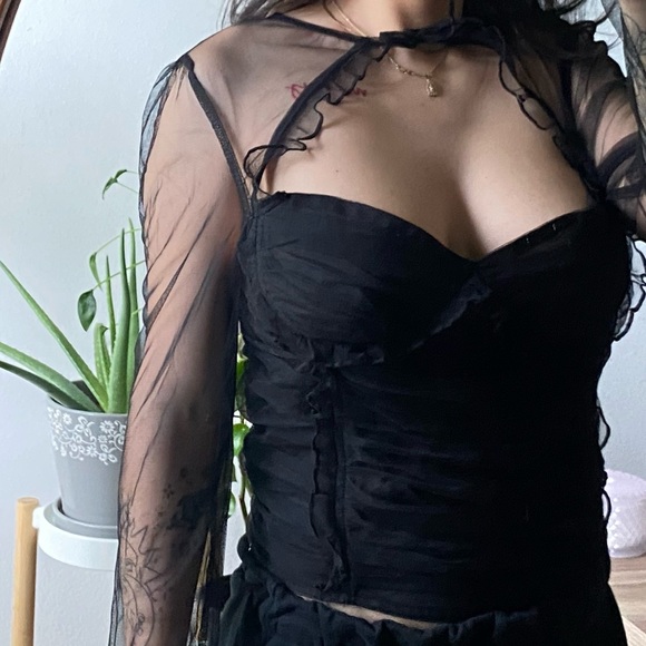 Black Tie Neck Bustier Blouse With Sweetheart Neckline From Nasty Gal Size 6 - Picture 6 of 6